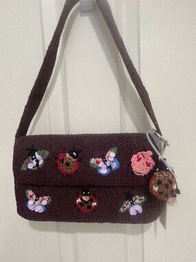 Ladybug Butterfly Beaded Sequin Handbag w Keychain Charm Made in India NWT